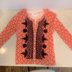 Darling coral and navy embroidered cardigan